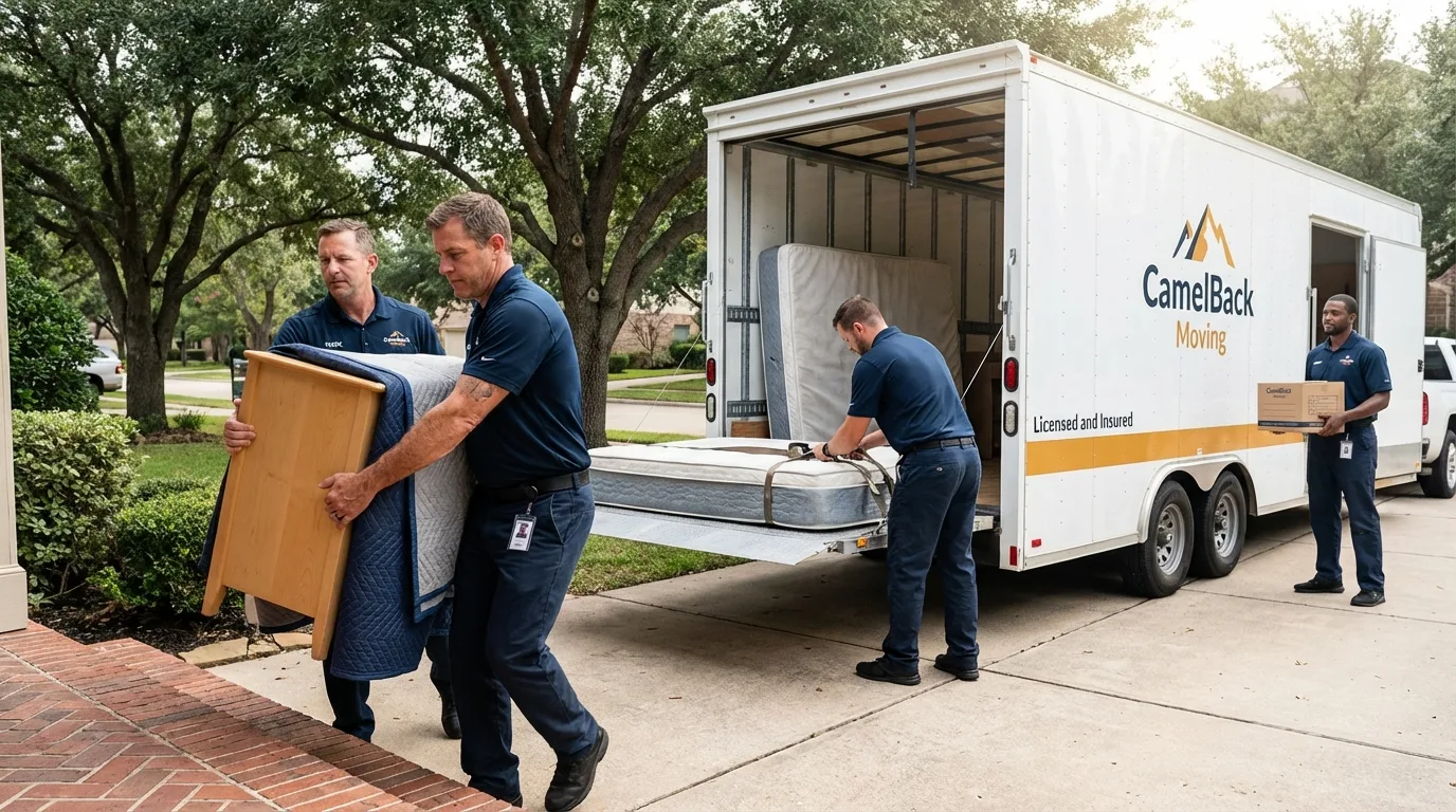 Crew loading residential truck for cross-state move from Lombard, IL